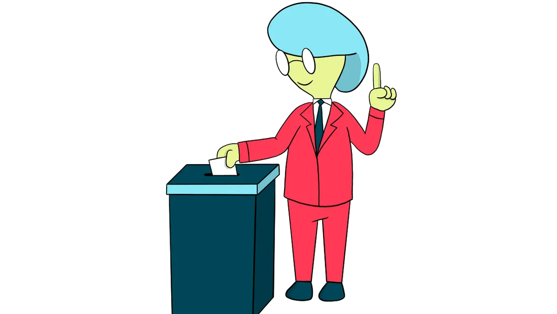 Mascota de Supervecina votando en una junta de propietarios para cambiar de administrador