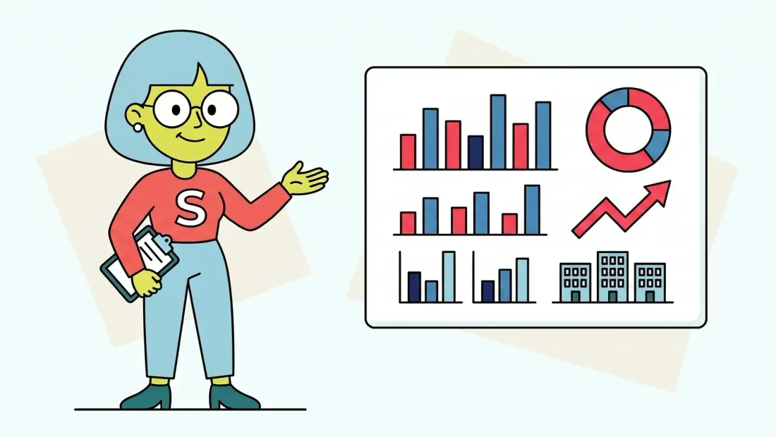 Mascota de Supervecina presentando estadísticas de las comunidades de propietarios en España